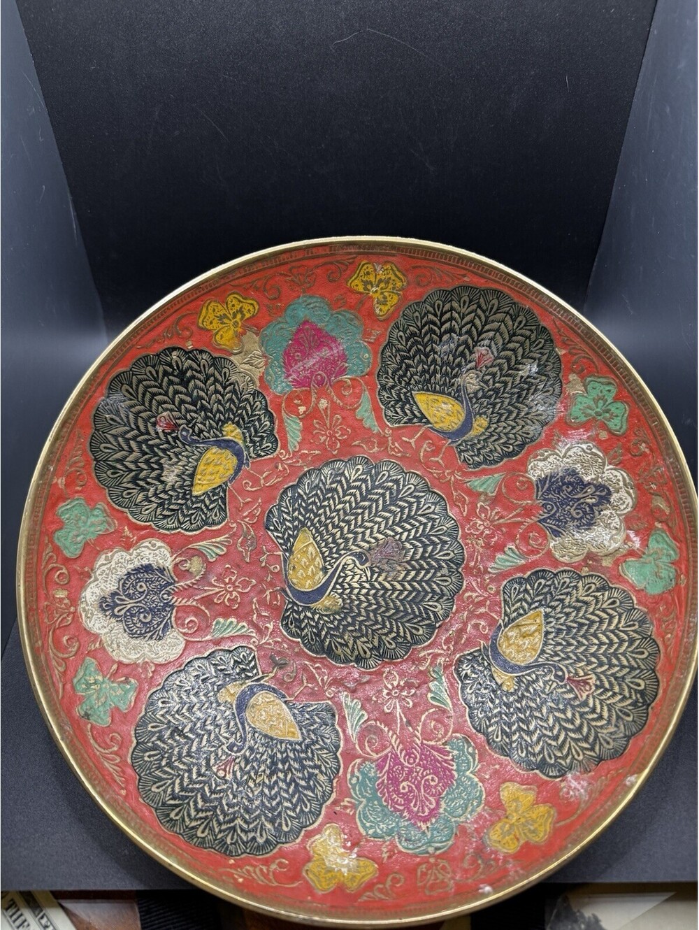 Vintage Brass And Cloisonné 10” Bowl - Ornate With Peacocks